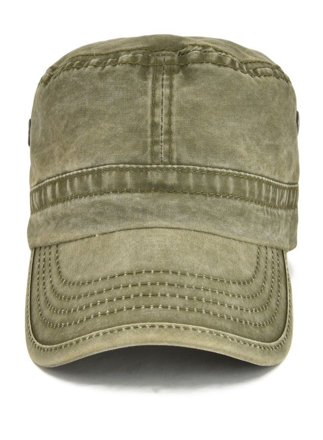 VOBOOM Washed Cotton Military Cadet Army Caps Unique Design Vintage Flat Top Hat (Army Green) - Image 3