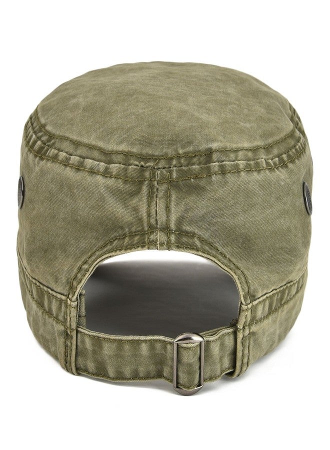 VOBOOM Washed Cotton Military Cadet Army Caps Unique Design Vintage Flat Top Hat (Army Green) - Image 4
