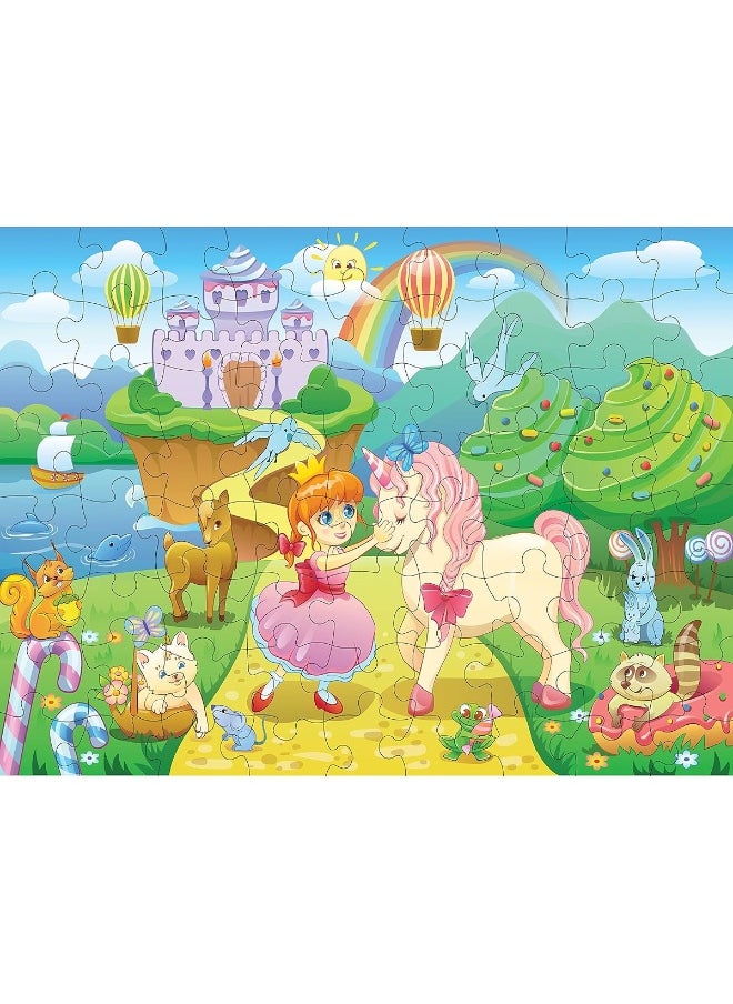 HomeWorthy - 72 Pieces Kids Jigsaw Puzzles  Durable Toddler Puzzles for Kids Ages 48  Princess and Unicorn Design with Thick Puzzle Pieces and Sturdy Box - Image 1