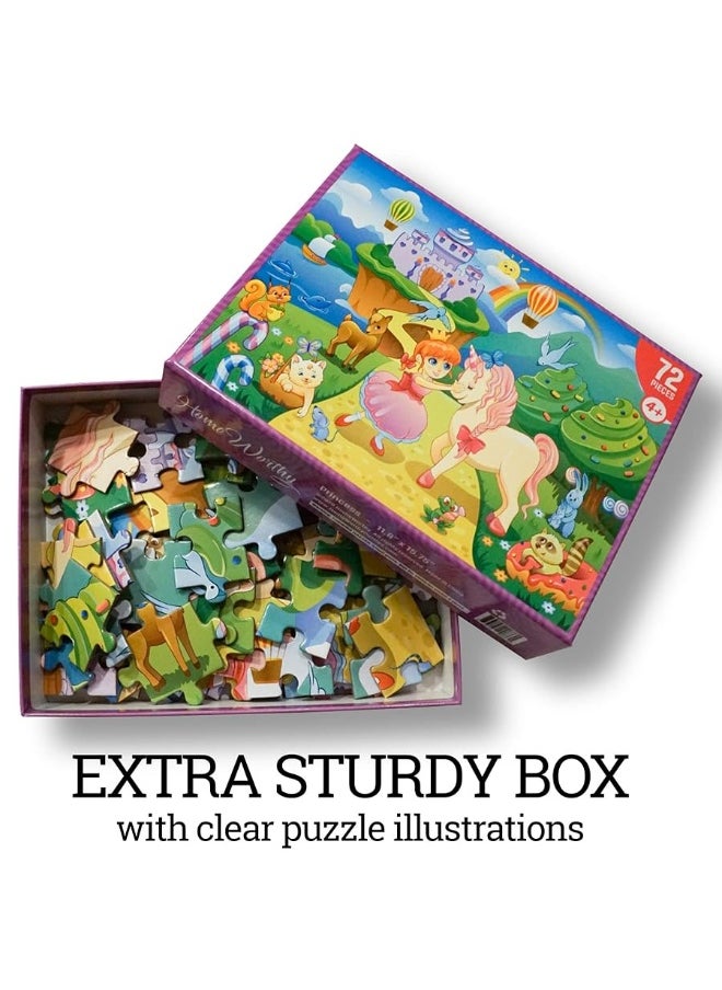 HomeWorthy - 72 Pieces Kids Jigsaw Puzzles  Durable Toddler Puzzles for Kids Ages 48  Princess and Unicorn Design with Thick Puzzle Pieces and Sturdy Box - Image 1