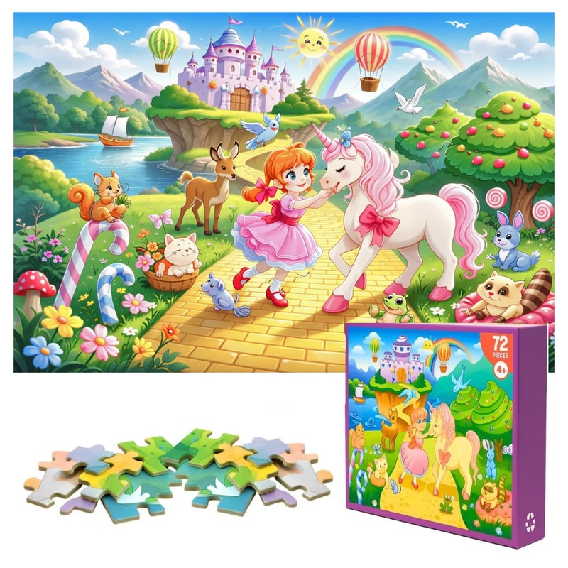 HomeWorthy Puzzles for Kids Ages 48 Kids Jigsaw Puzzles 72 Piece Toddler Princess Puzzle Unicorn Jigsaw Puzzle with Thick Pieces and Sturdy Box Unicorn Gifts for Girls - Image 4