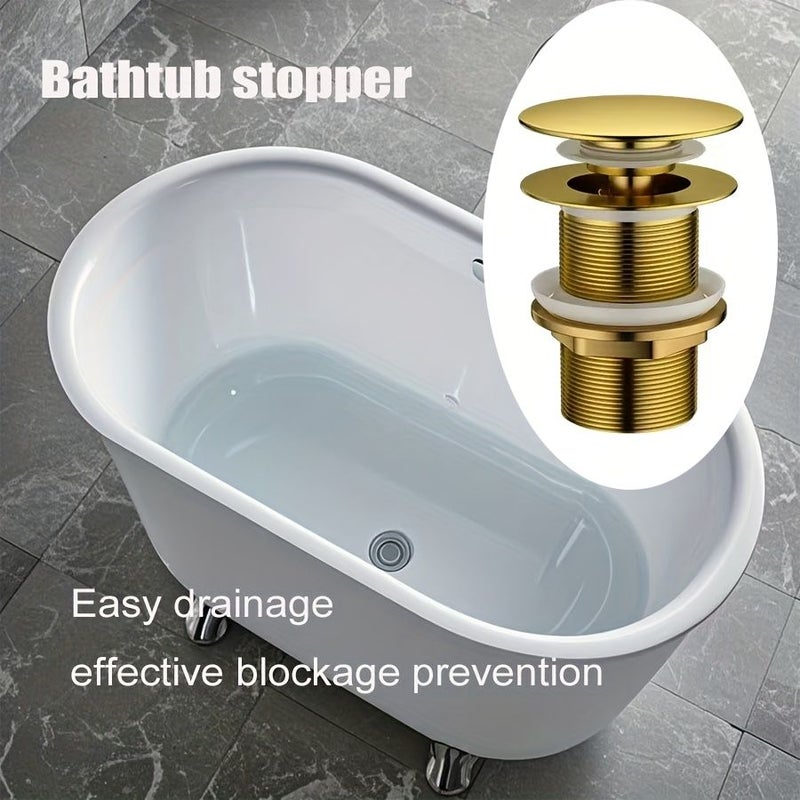 1pc Silvery Large Lid With Holes Stainless Steel Bouncing Bathtub Drain Plug High-End Metal Sink Strainer Anti-Clog Drainage Quickly For Bathroom And Hotel Sinks - Image 1