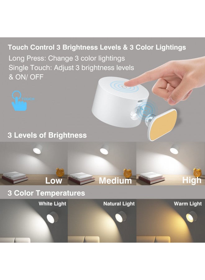 AKSDA AKSDA Battery Operated Wall Light, LED Lamp with 360°Adjustable Lighting Indoor Light 3 Color Modes Brightness Levels Touch Control, Mounted for Bedroom Reading Bedside-1Pack White  - Image 1