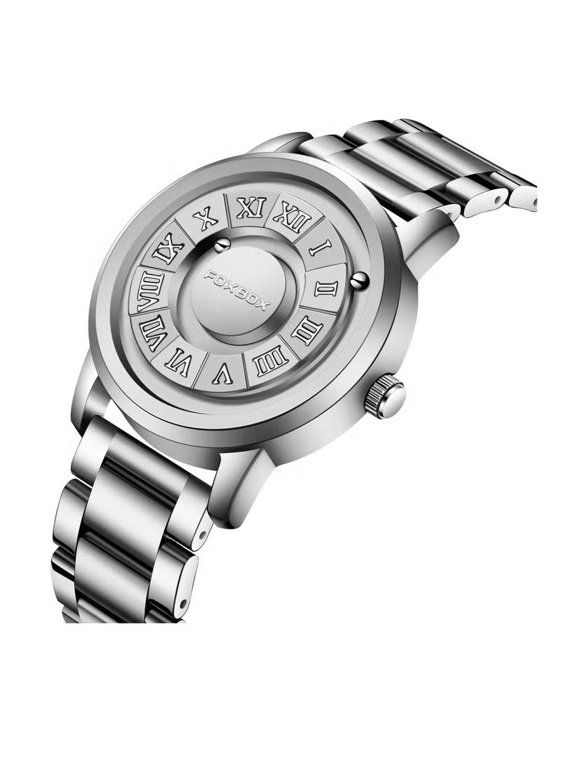 FOXBOX Man's Creative Magnetic Scrolling Beads Quartz Watch for Mens Waterproof Watches - 42mm - Silver - Image 3