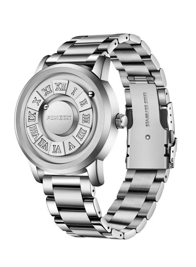 FOXBOX Man's Creative Magnetic Scrolling Beads Quartz Watch for Mens Waterproof Watches - 42mm - Silver - Image 4