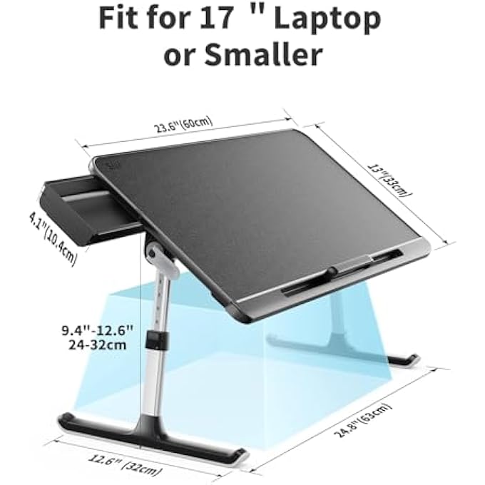 Saiii Designs LAPTOP TABLE BED TABLE ADJUSTABLE COMPUTER BED TABLE WITH DRAWER, FOLDING LEGS, 40 KG LOAD, PVC LEATHER TABLE TOP, READING, FOOD FOR BED AND SOFA (BLACK 60 X 32 CM) - Image 2