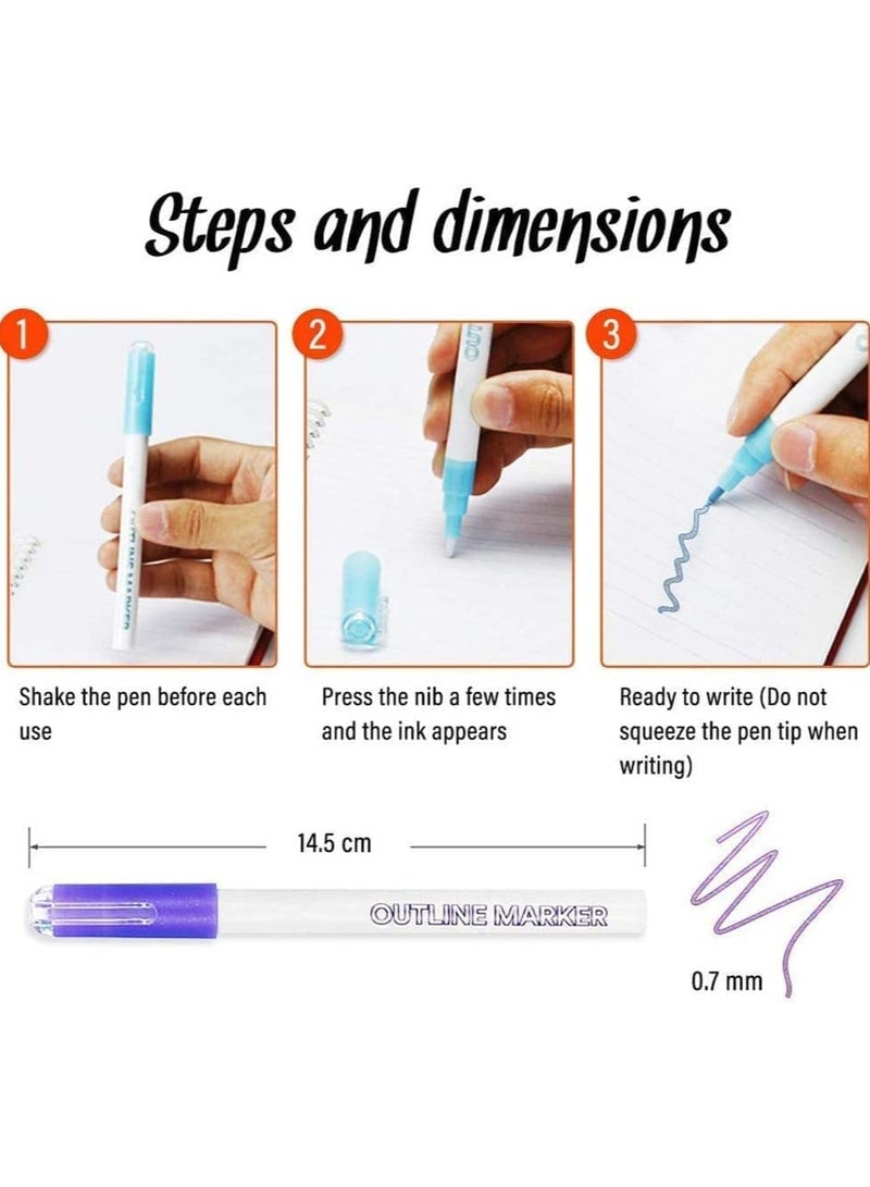 SYOSI 8 Color Outline Markers Double Line Shimmer Markers Super Squiggles Glitter Metallic Markers Shimmer Outline Markers For Art Drawing Writing Greeting Cards DIY Scrapbook Crafts - Image 5