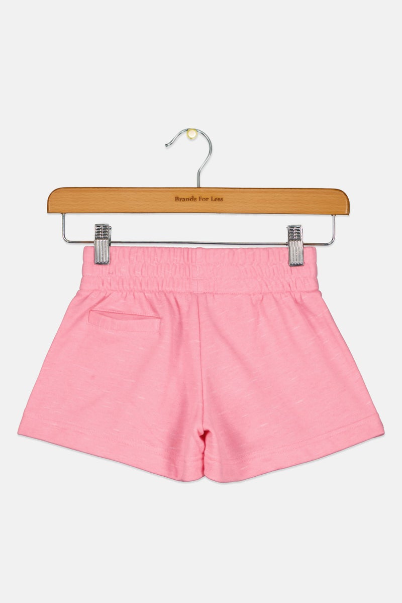 Adidas Kids Girl Drawstring Brand Logo Outdoor Shorts, Pink - Image 2