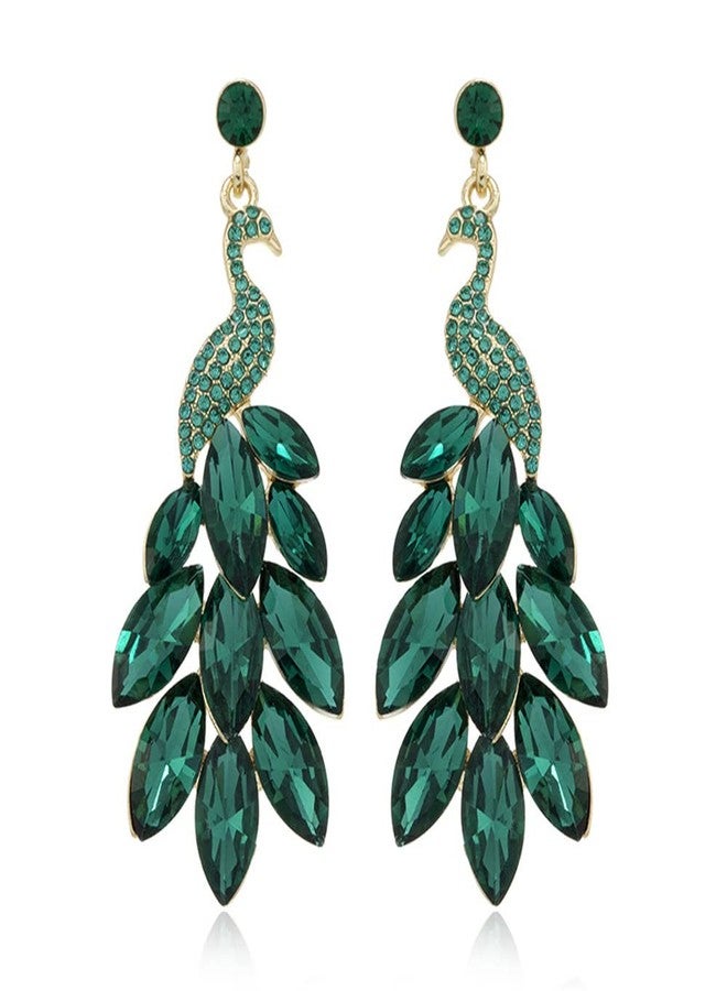 Dtja Vintage Peacock Dangle Earrings for Women Girls Gold-Toned Green Crystal Feather Peafowl Statement Drop Dangling Stud Earring Boho Exaggerated Birthday Holiday Jewelry Gifts (Green) - Image 1