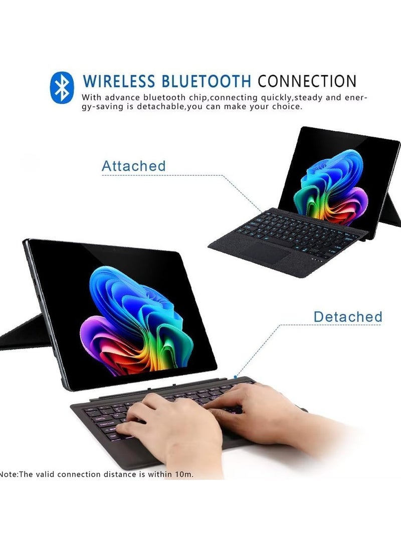 General Arabic and English Keyboard for Microsoft Surface Pro 11/X/10/9/8, 7-Colour Keycap Alphabet Backlit Bluetooth Wireless Detachable Keyboard with Magnetic Pen Slot  - Image 3
