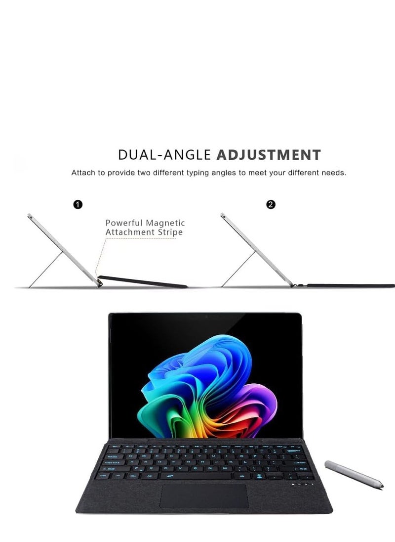 General Arabic and English Keyboard for Microsoft Surface Pro 11/X/10/9/8, 7-Colour Keycap Alphabet Backlit Bluetooth Wireless Detachable Keyboard with Magnetic Pen Slot  - Image 4