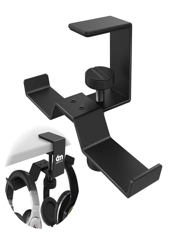 6amLifestyle Under Desk Dual Headphone Hanger, Metal Headset Stand Gaming Earphone Holder Universal Clamp on Desk Hanger Hook for All Headsets, Black (Patent) - Image 1