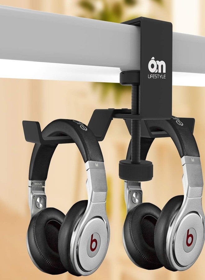 6amLifestyle Under Desk Dual Headphone Hanger, Metal Headset Stand Gaming Earphone Holder Universal Clamp on Desk Hanger Hook for All Headsets, Black (Patent) - Image 2