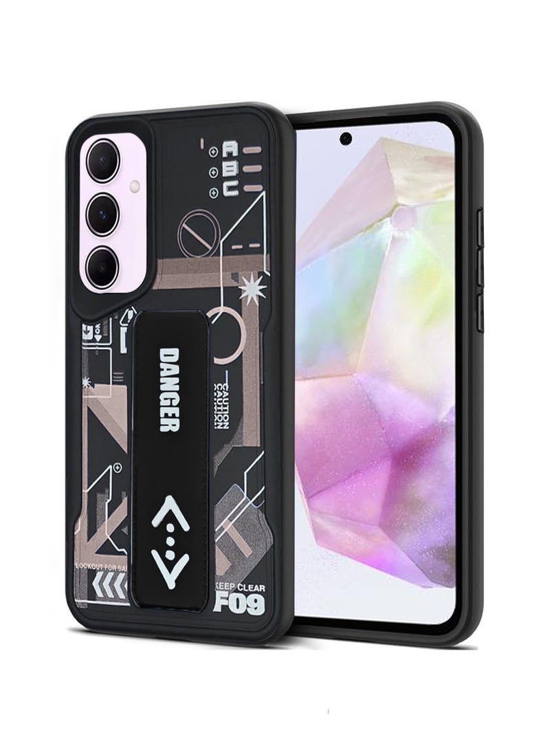 Techie غطاء خلفي سيليكون أستاتيكي للأزياء مع مسك مغناطيسي وحامل للوقوف لهاتف سامسونغ جالكسي A35 - أسود / أسود - Image 1