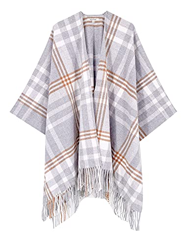 Moss Rose Women's Travel Plaid Shawl Wrap Open Front Poncho Cape for Fall Winter Holiday Gift - Image 1