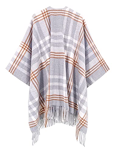 Moss Rose Women's Travel Plaid Shawl Wrap Open Front Poncho Cape for Fall Winter Holiday Gift - Image 4