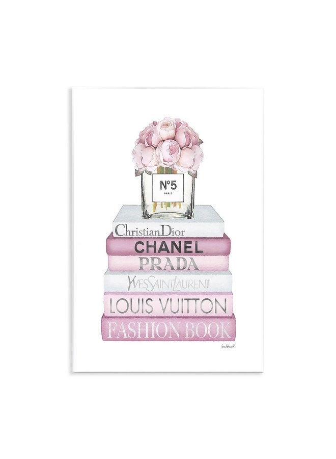ستوبيل إنداستريز لوحة فنية جدارية من مجموعة Stupell Industries مكونة من باقة ورد وردية ومجموعة كتب مصممة للأزياء، مقاس 13 × 19 بوصة، باللون الأبيض - Image 1