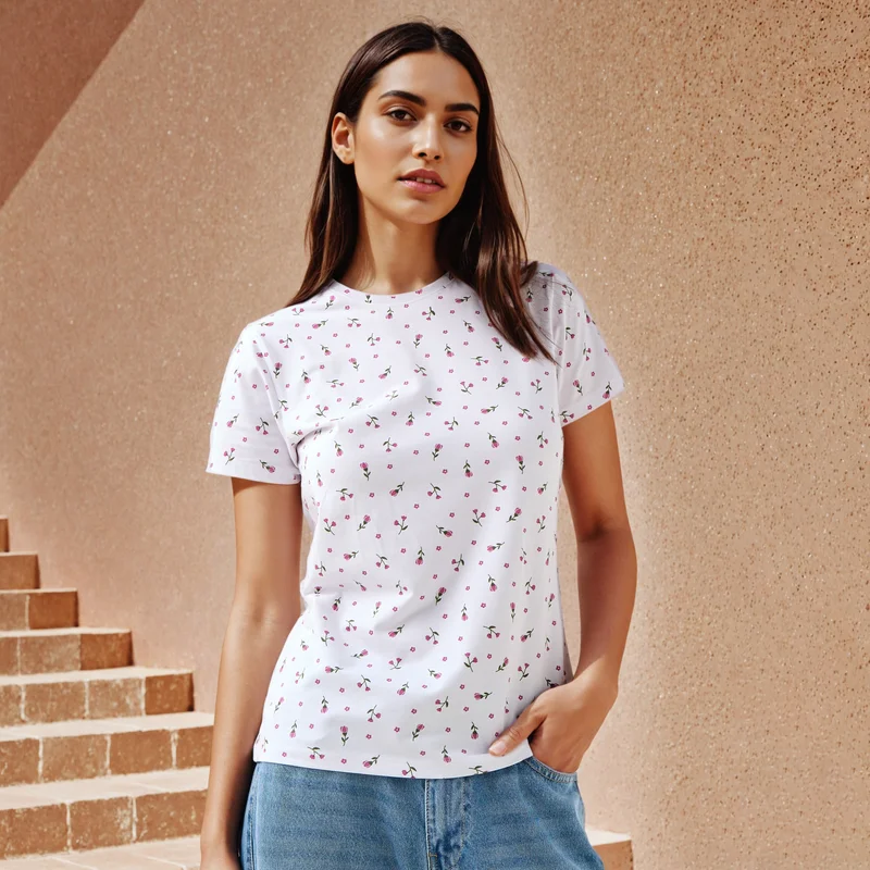 سبلاش فيڤ Floral Print Crew Neck T-shirt