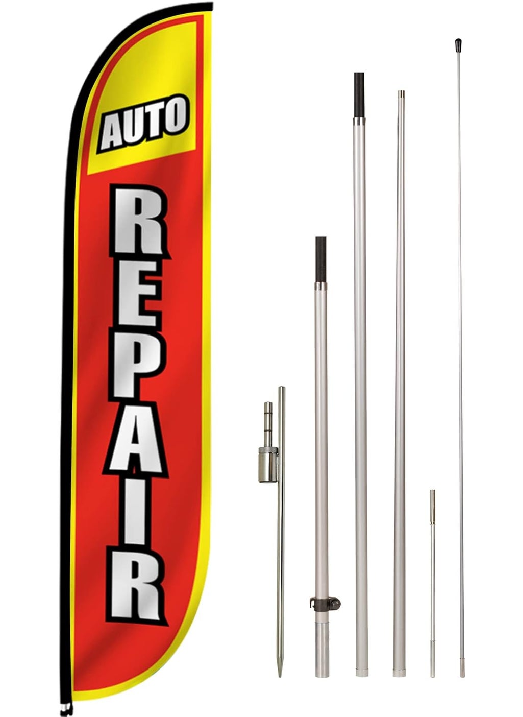 LookOurWay LookOurWay Feather Flag Pole Kit  12 Feet Tall Advertising Flag Banner with Fiberglass Pole Kit and Ground Spike for Business Promotion  Auto Repair Flag  Auto Repair 10M1200035  - Image 1