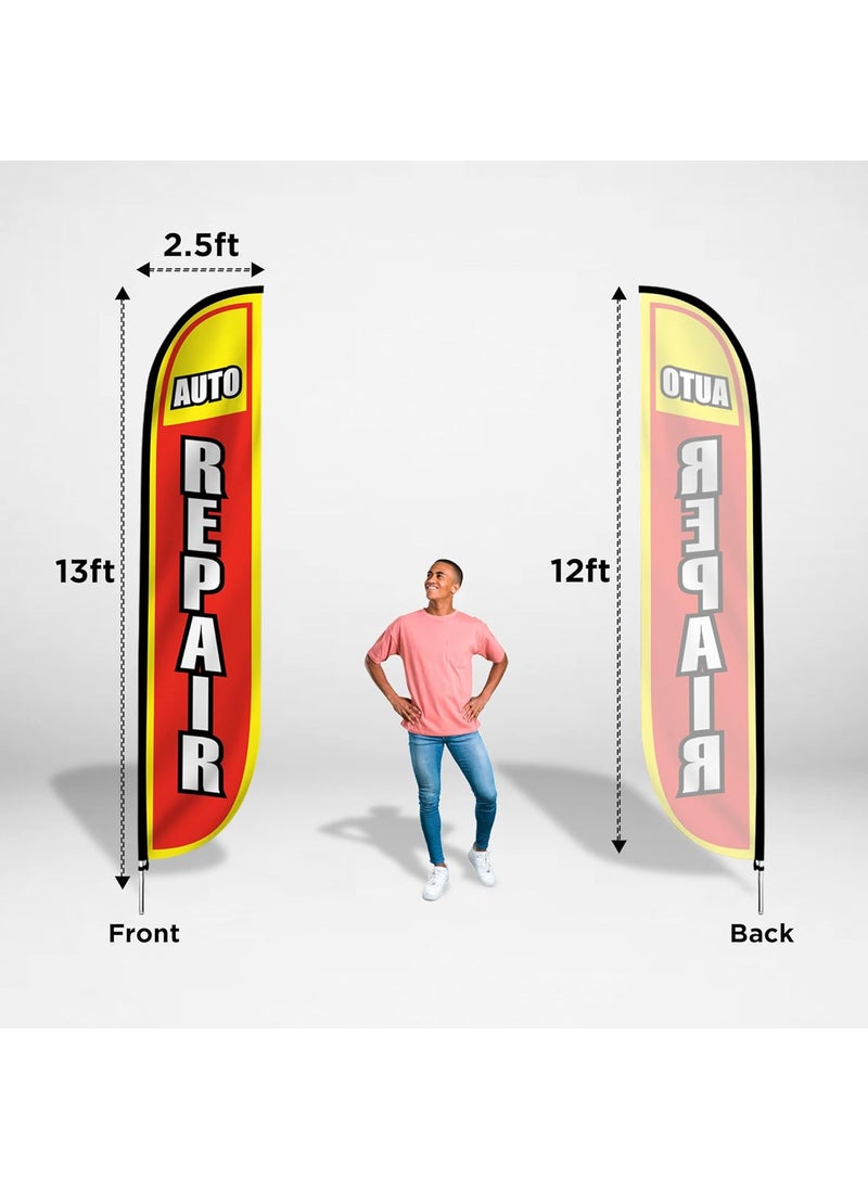 LookOurWay LookOurWay Feather Flag Pole Kit  12 Feet Tall Advertising Flag Banner with Fiberglass Pole Kit and Ground Spike for Business Promotion  Auto Repair Flag  Auto Repair 10M1200035  - Image 4