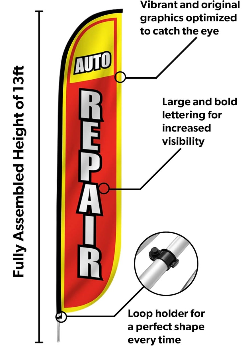 LookOurWay LookOurWay Feather Flag Pole Kit  12 Feet Tall Advertising Flag Banner with Fiberglass Pole Kit and Ground Spike for Business Promotion  Auto Repair Flag  Auto Repair 10M1200035  - Image 2