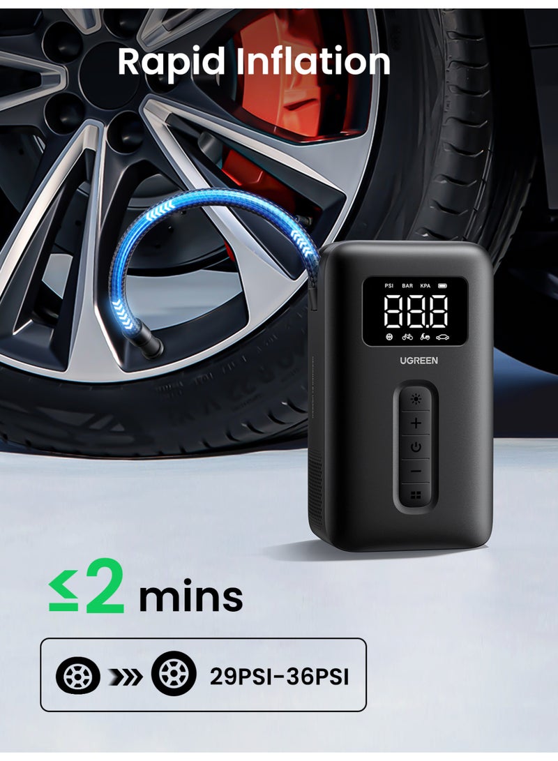 Ugreen Automatic Tire Inflator Portable Air Compressor External Power Free Multi-Devices Support & USB C Rechargeable Easy Operate Compatible With Car, Kind of Balls, Bike, Swimming Ring（Adapter Attached） - Image 2