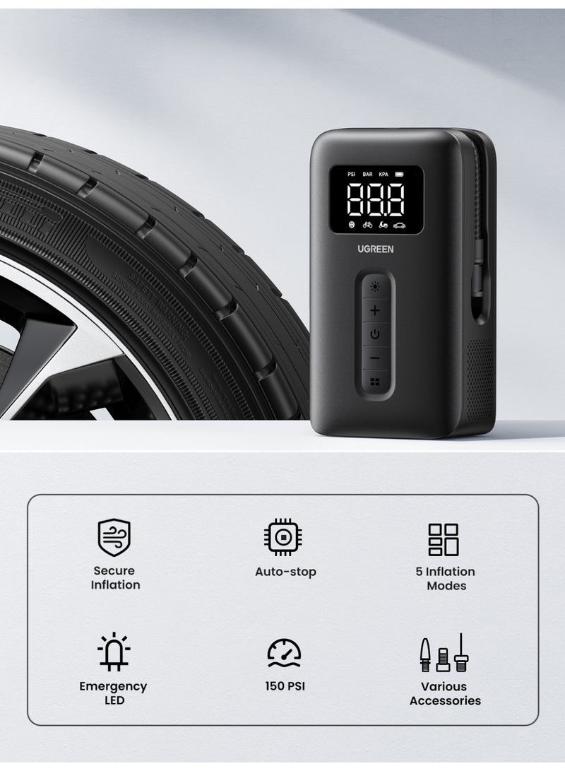Ugreen Automatic Tire Inflator Portable Air Compressor External Power Free Multi-Devices Support & USB C Rechargeable Easy Operate Compatible With Car, Kind of Balls, Bike, Swimming Ring（Adapter Attached） - Image 5