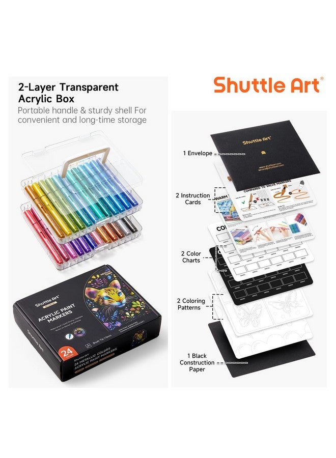 Shuttle Art Nk Control Acrylic Paint Markers, Shuttle Art 24 Metallic Colors Brush Tip Acrylic Paint Pens For Rock Painting, Ceramic, Wood, Canvas, Glass, Stone, Fabric, Card Making, Diy & Art Supplies - Image 3