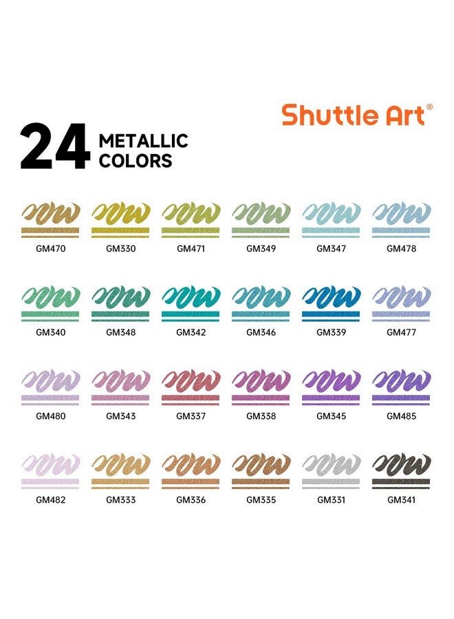 Shuttle Art Nk Control Acrylic Paint Markers, Shuttle Art 24 Metallic Colors Brush Tip Acrylic Paint Pens For Rock Painting, Ceramic, Wood, Canvas, Glass, Stone, Fabric, Card Making, Diy & Art Supplies - Image 2