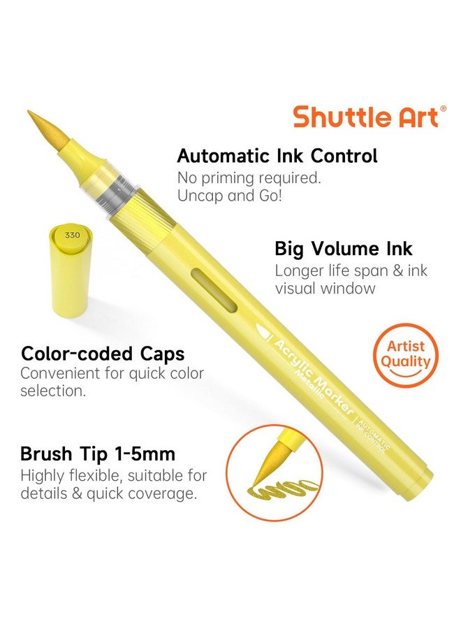 Shuttle Art Nk Control Acrylic Paint Markers, Shuttle Art 24 Metallic Colors Brush Tip Acrylic Paint Pens For Rock Painting, Ceramic, Wood, Canvas, Glass, Stone, Fabric, Card Making, Diy & Art Supplies - Image 4
