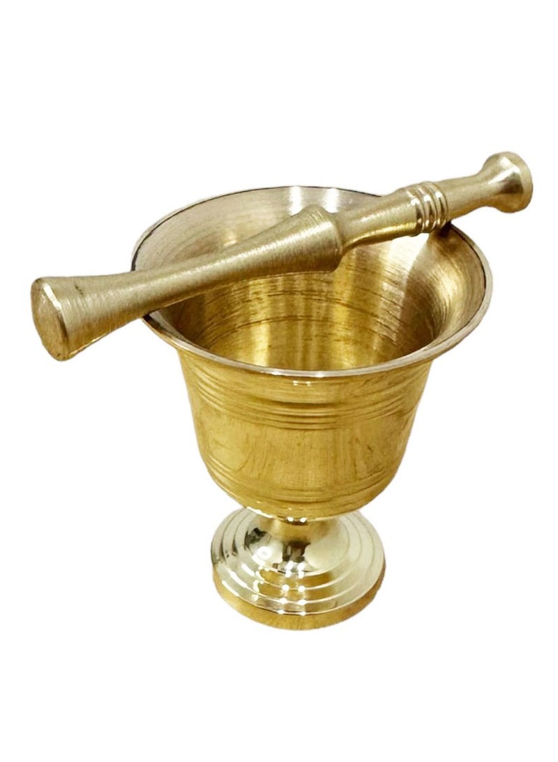 ZARCHIN Brass Mortar with Pestle - JAMI 50, 5.5cm Manual, Saffron, Spices Manual Grinder, Chutney Maker, Spices Mixer & Professional Use - Image 1