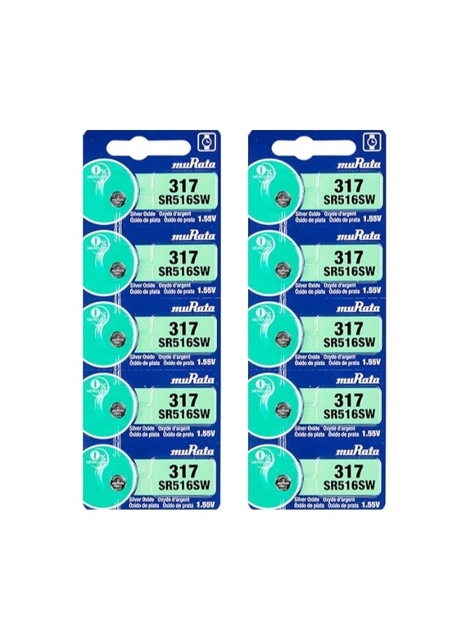 10-Pieces Murata SR516SW / 317 Silver Oxide 1.55V (muRata) Japan Batteries