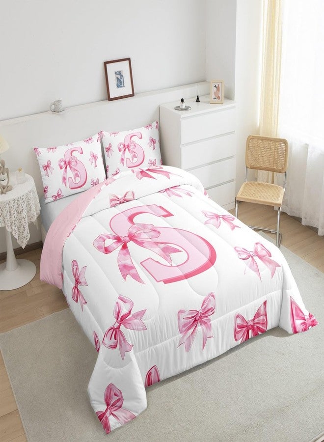 Erosebridal طقم لحاف سرير من Erosebridal Dreamy Bow باللون الوردي، طقم لحاف منقوش عليه حرف S، طقم لحاف بعقدة فيونكة، مقاس كوين للأطفال والبنات والمراهقات، لحاف أميرة كاواي للبنات - Image 5