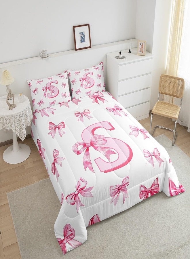 Erosebridal طقم لحاف سرير من Erosebridal Dreamy Bow باللون الوردي، طقم لحاف منقوش عليه حرف S، طقم لحاف بعقدة فيونكة، مقاس كوين للأطفال والبنات والمراهقات، لحاف أميرة كاواي للبنات - Image 4