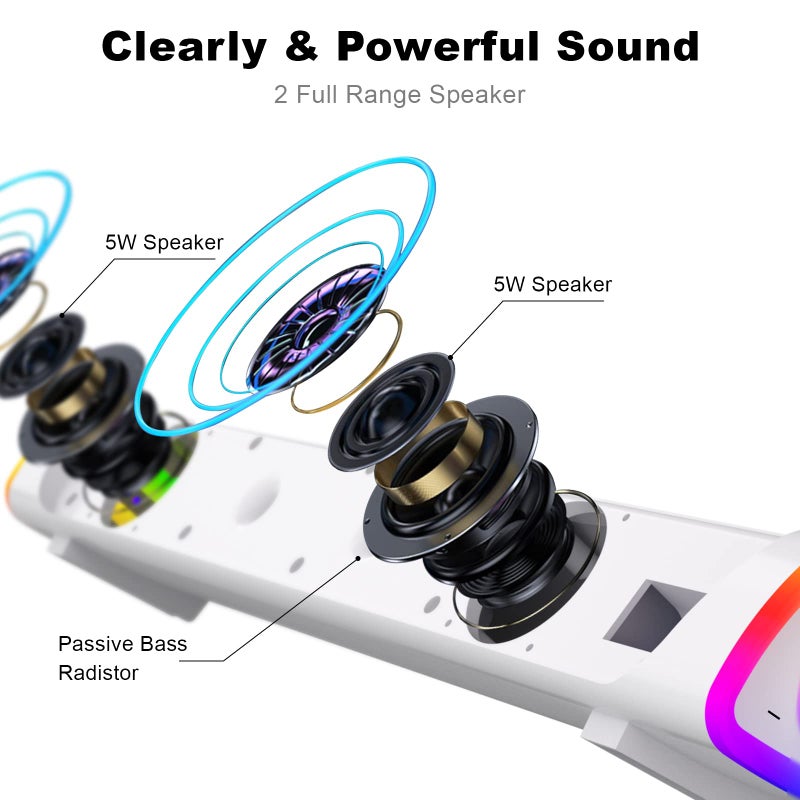 SOULION سماعات كمبيوتر بلوتوث SOULION R30 Plus لسطح المكتب، 6 أوضاع من أضواء LED مع زر تحكم شامل، شريط صوت يعمل بالطاقة عبر USB، شريط صوت محمول مع صوت محيطي لشاشة الكمبيوتر المحمول والهاتف. - Image 2