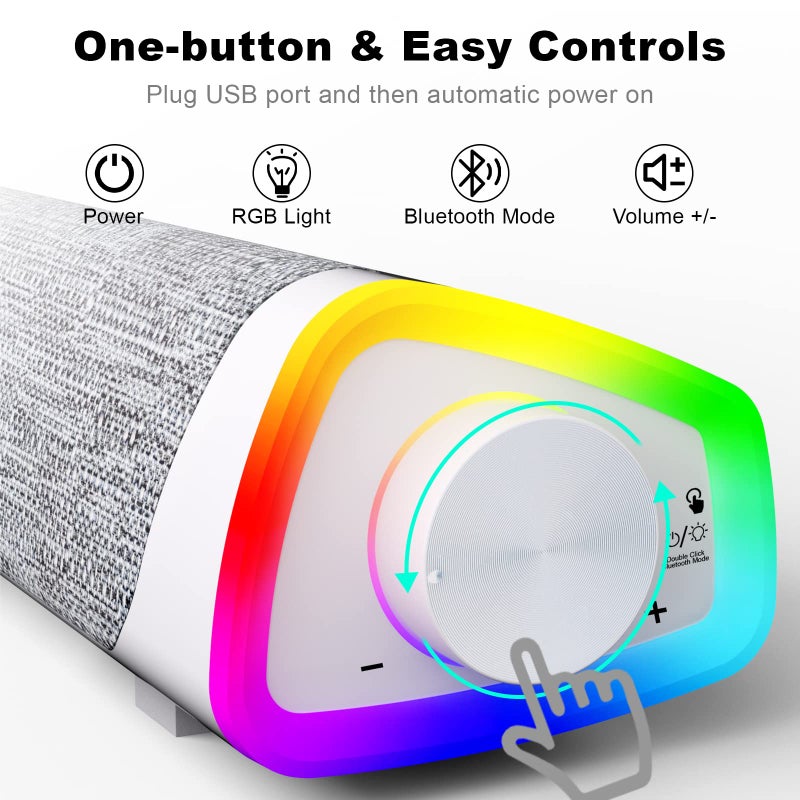 SOULION سماعات كمبيوتر بلوتوث SOULION R30 Plus لسطح المكتب، 6 أوضاع من أضواء LED مع زر تحكم شامل، شريط صوت يعمل بالطاقة عبر USB، شريط صوت محمول مع صوت محيطي لشاشة الكمبيوتر المحمول والهاتف. - Image 3