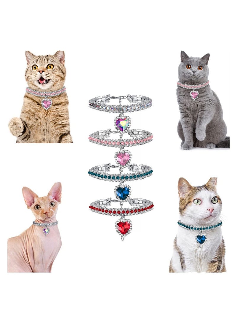 SYOSI Cat Collar 4 Pieces Heart Bling Rhinestone Cat Collar Pet Neck Jewelry Necklace Collar Breakaway Safety Buckle Pet Collar Soft Velvet Small Dog Collar - Image 1