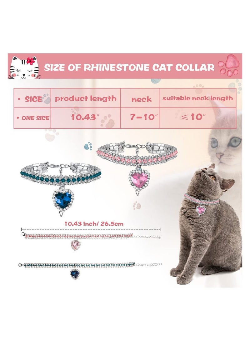 SYOSI Cat Collar 4 Pieces Heart Bling Rhinestone Cat Collar Pet Neck Jewelry Necklace Collar Breakaway Safety Buckle Pet Collar Soft Velvet Small Dog Collar - Image 4