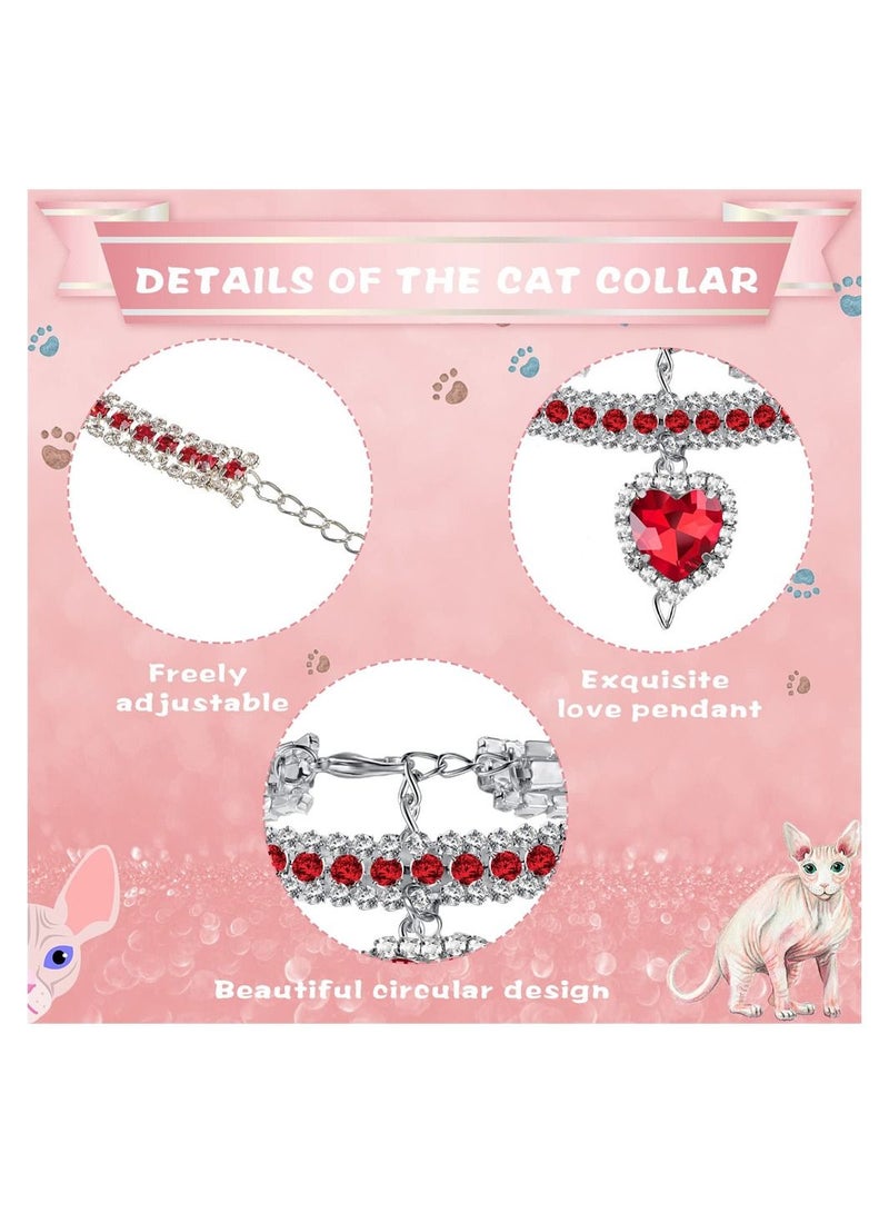 SYOSI Cat Collar 4 Pieces Heart Bling Rhinestone Cat Collar Pet Neck Jewelry Necklace Collar Breakaway Safety Buckle Pet Collar Soft Velvet Small Dog Collar - Image 5