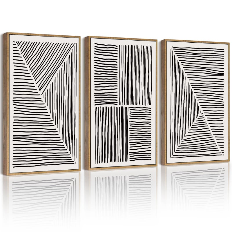 Drsoum MidCentury Modern Framed Wall Art Minimalist Abstract Boho Black Line Wall Decor Geometric Artwork Kitchen Dining Room 11x14in Natural Framed - Image 2