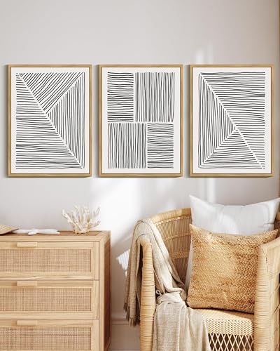 Drsoum MidCentury Modern Framed Wall Art Minimalist Abstract Boho Black Line Wall Decor Geometric Artwork Kitchen Dining Room 11x14in Natural Framed - Image 3