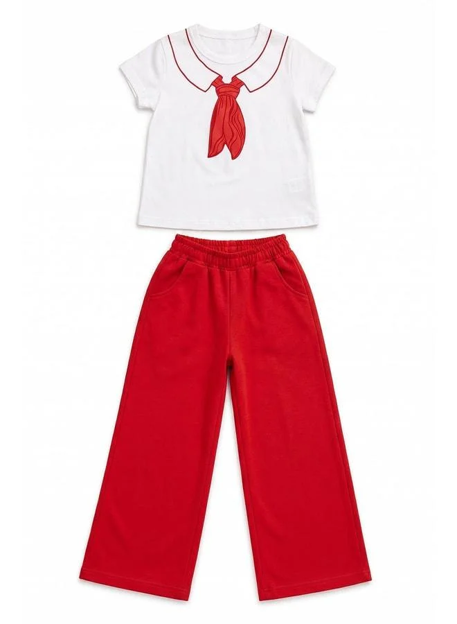 Perendi Girl's Scarf-Printed Cotton Set.