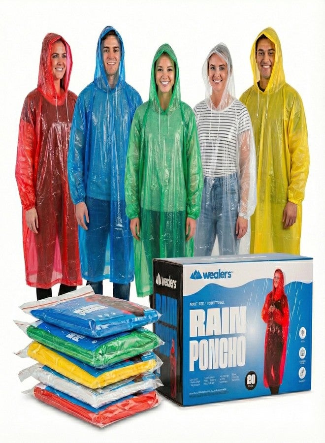 Wealers Rain Poncho Bulk Family Pack Thick Disposable Ponchos for Adults Teens for Women Men Emergency Raincoat with Hood Strings & Sleeves for Theme Parks Camping Outdoors Multi Colors Waterproof - Image 1