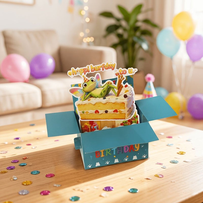 Frog 3D Pop Up Birthday Box Card Happy Surprise Gift - Image 2