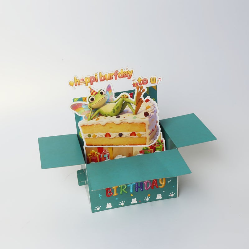 Frog 3D Pop Up Birthday Box Card Happy Surprise Gift - Image 3