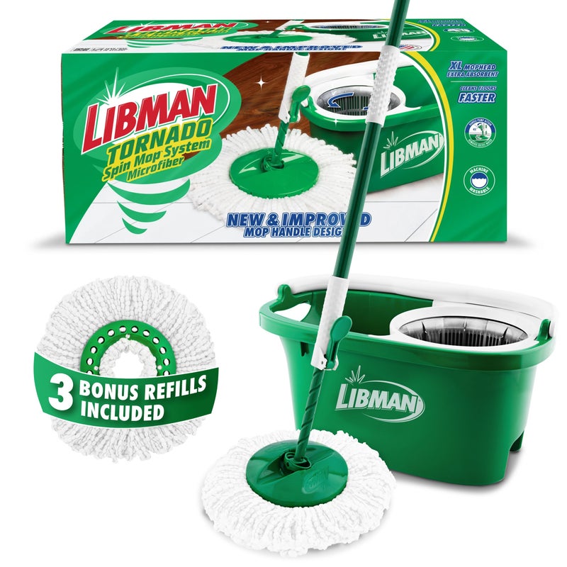 Libman Commercial Libman Tornado Spin Mop System with Refill Heads, Microfiber Spinning Mop and Bucket with Wringer Set for Home, Floor Cleaning of Hard-Wood, Laminate, Tile, All Surface Cleaner - Image 1