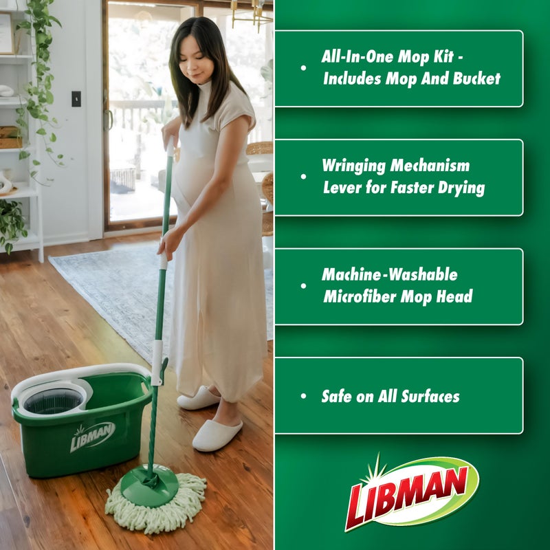 Libman Commercial Libman Tornado Spin Mop System with Refill Heads, Microfiber Spinning Mop and Bucket with Wringer Set for Home, Floor Cleaning of Hard-Wood, Laminate, Tile, All Surface Cleaner - Image 3
