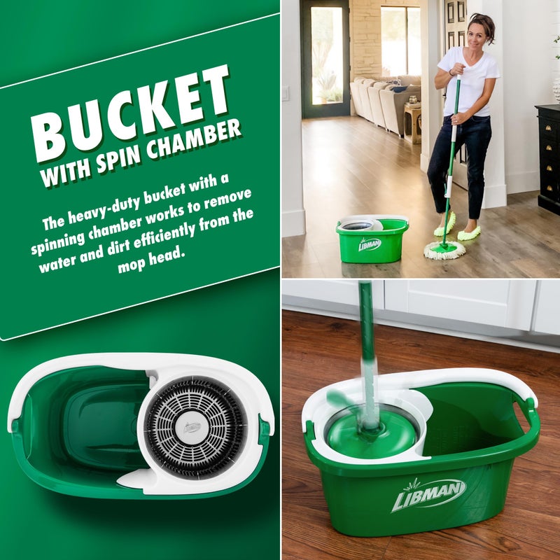 Libman Commercial Libman Tornado Spin Mop System with Refill Heads, Microfiber Spinning Mop and Bucket with Wringer Set for Home, Floor Cleaning of Hard-Wood, Laminate, Tile, All Surface Cleaner - Image 4