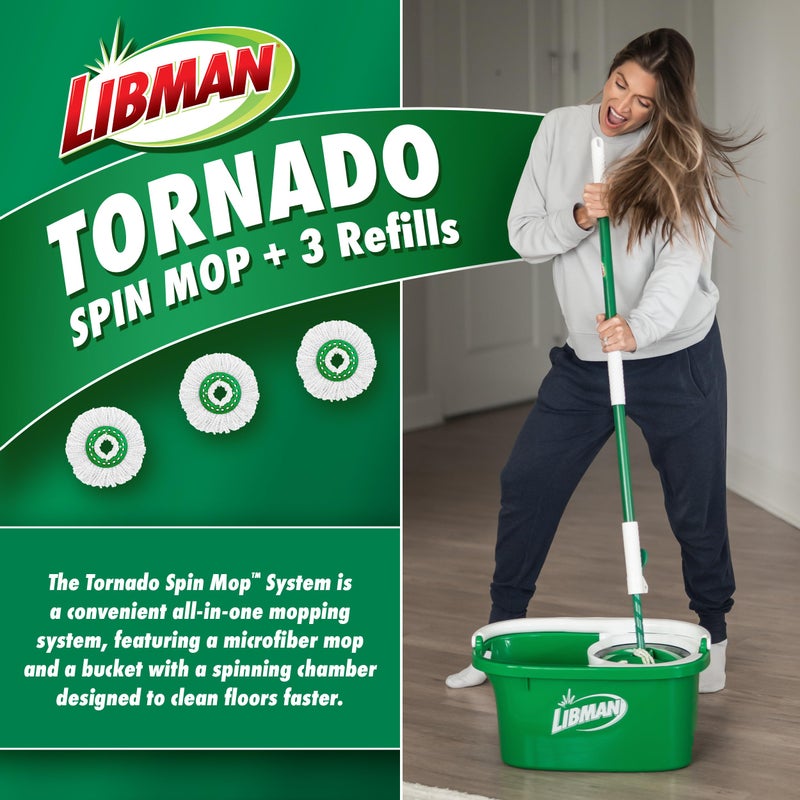 Libman Commercial Libman Tornado Spin Mop System with Refill Heads, Microfiber Spinning Mop and Bucket with Wringer Set for Home, Floor Cleaning of Hard-Wood, Laminate, Tile, All Surface Cleaner - Image 2