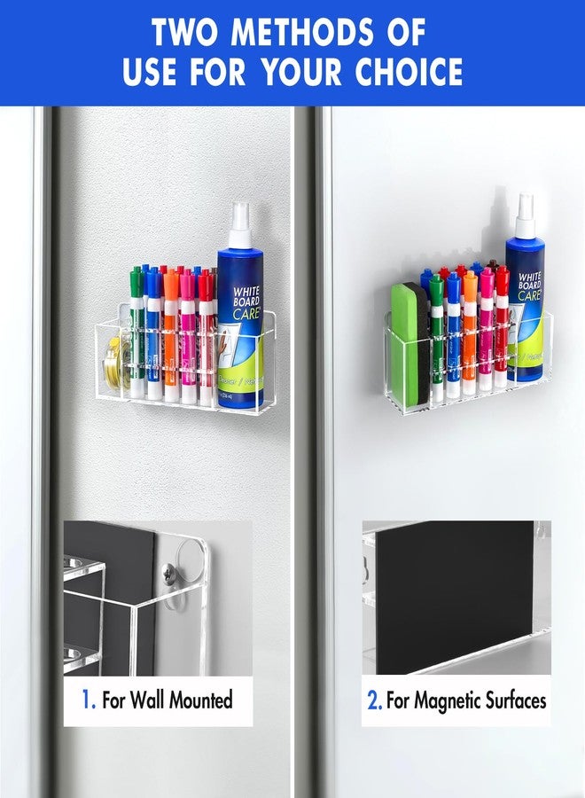 Banafich Magnetic Dry Erase Marker Holder for Whiteboard, Wall Mount or Magnetic, Clear Transparent Acrylic Pen Holder for Refrigerator, Office, Classroom - Image 3